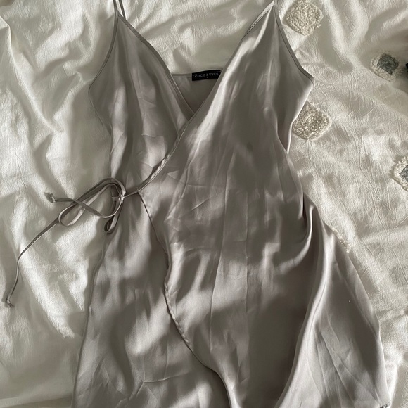 SILVER SATIN WRAP DRESS - Picture 2 of 3